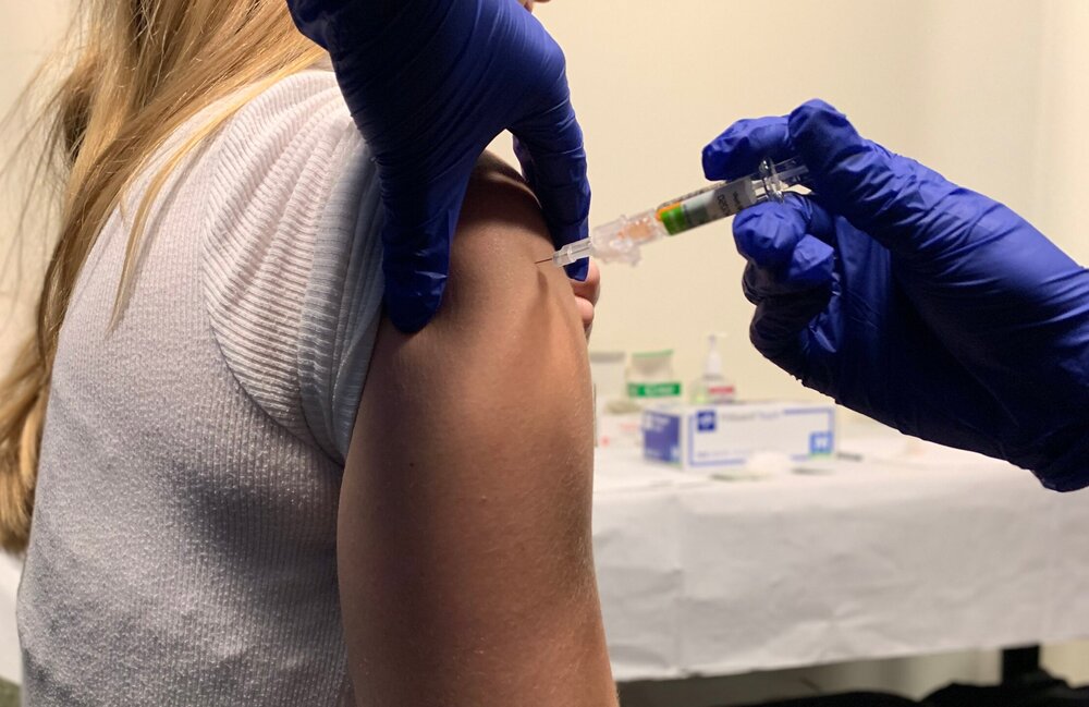 Senior student Kristen Altmeyer getting her flu shot at Quinnipiac on Thursday.  Photo: Leah Sutherland