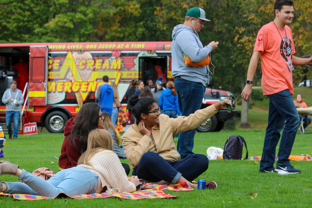 Students lounged on the quad as they waited for the performances to start.