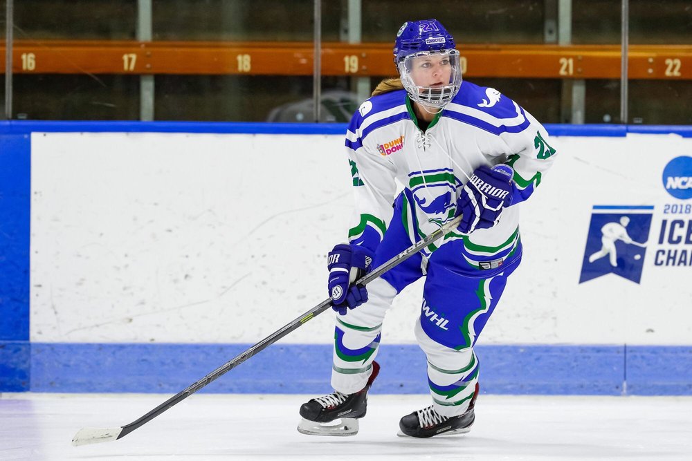 Roesler on the ice for the Connecticut Whale of the NWHL (credit: Rob Rasmussen)