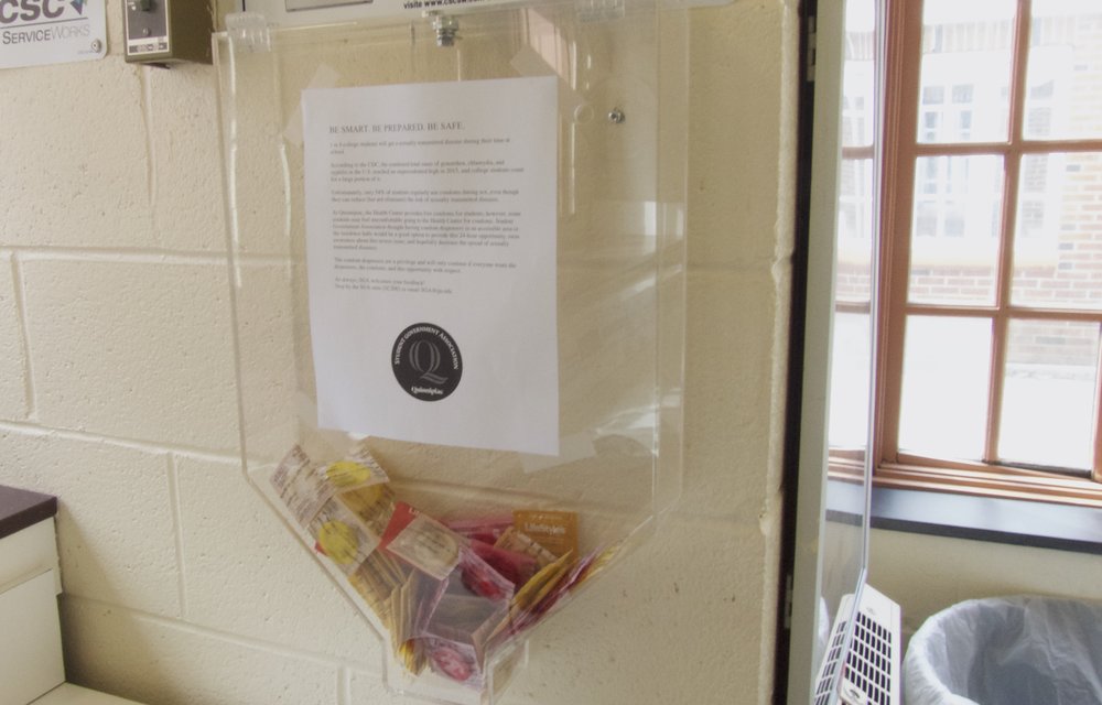 An example of the new condom dispensers that have been installed in Commons.