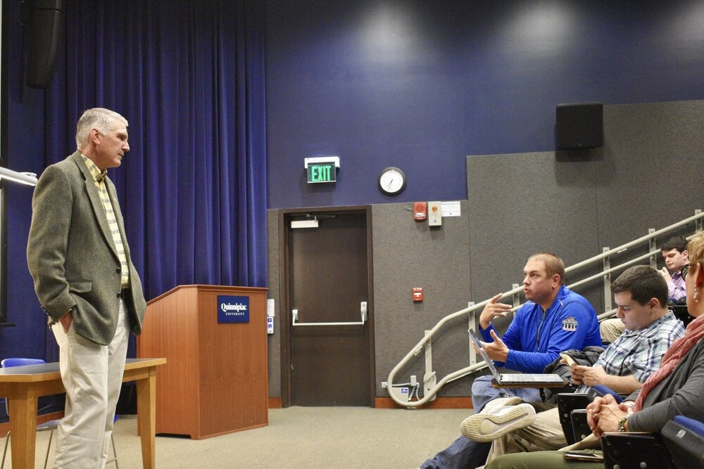 The Quinnipiac Republicans invited Jay Kaye to campus on Oct. 30, as an opportunity for students to ask him questions. (Credit: Alexis Guerra)