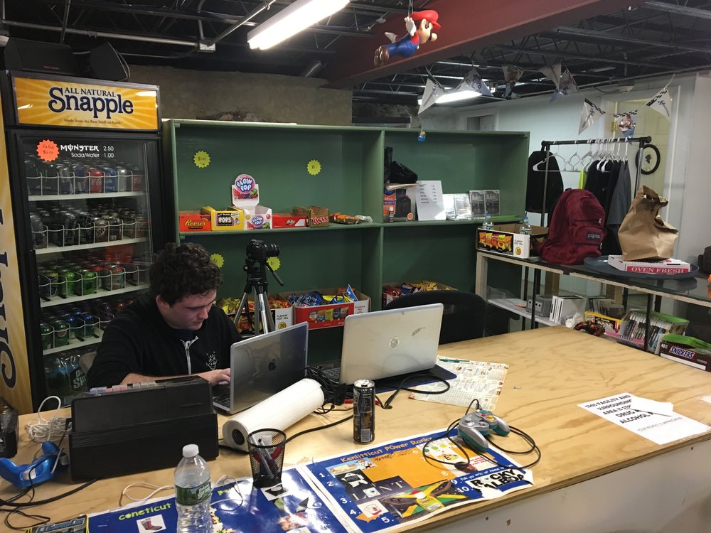 The Hall of Gaming snack bar with Hall of gaming employee and QU student Sean Thomas O’Connor