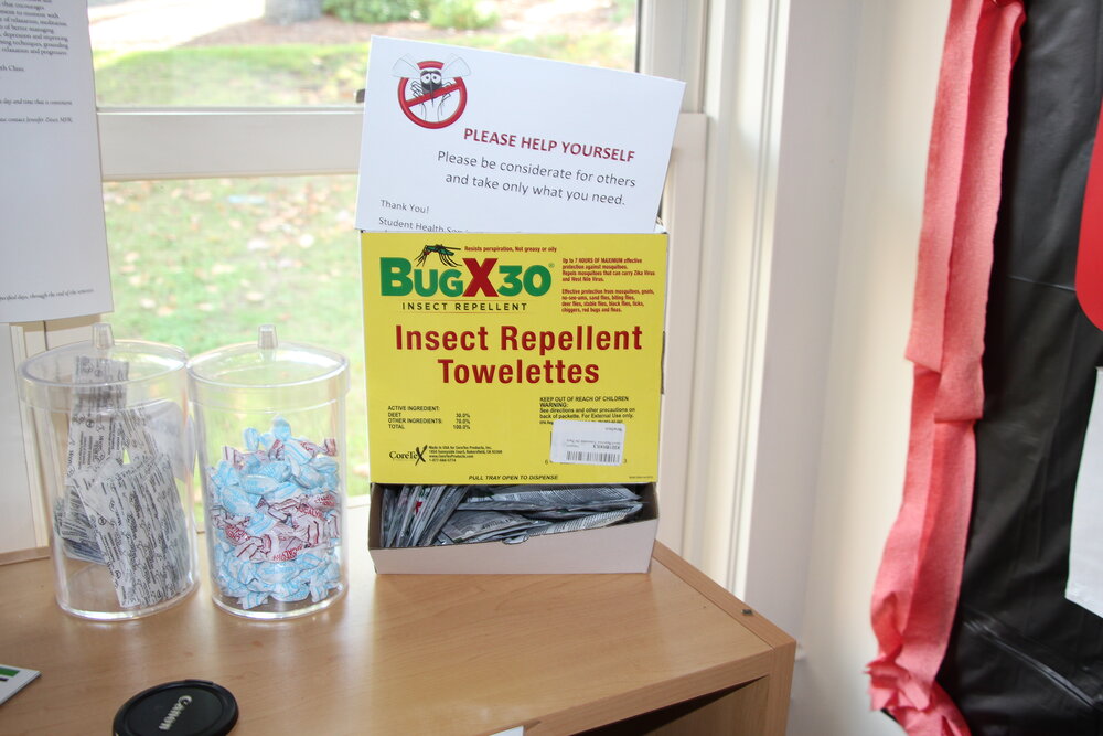 Quinnipiac Student Health Services is taking action by giving out insect repellant towelettes.