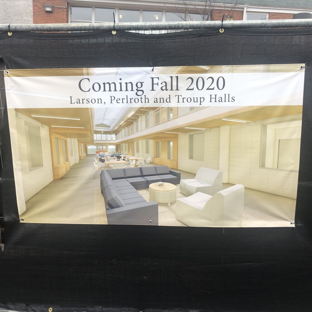 The image posted outside of the condemned dorms, showing what the renovated dorms are set to look like once their finished. Photo credit: Cam Silver.