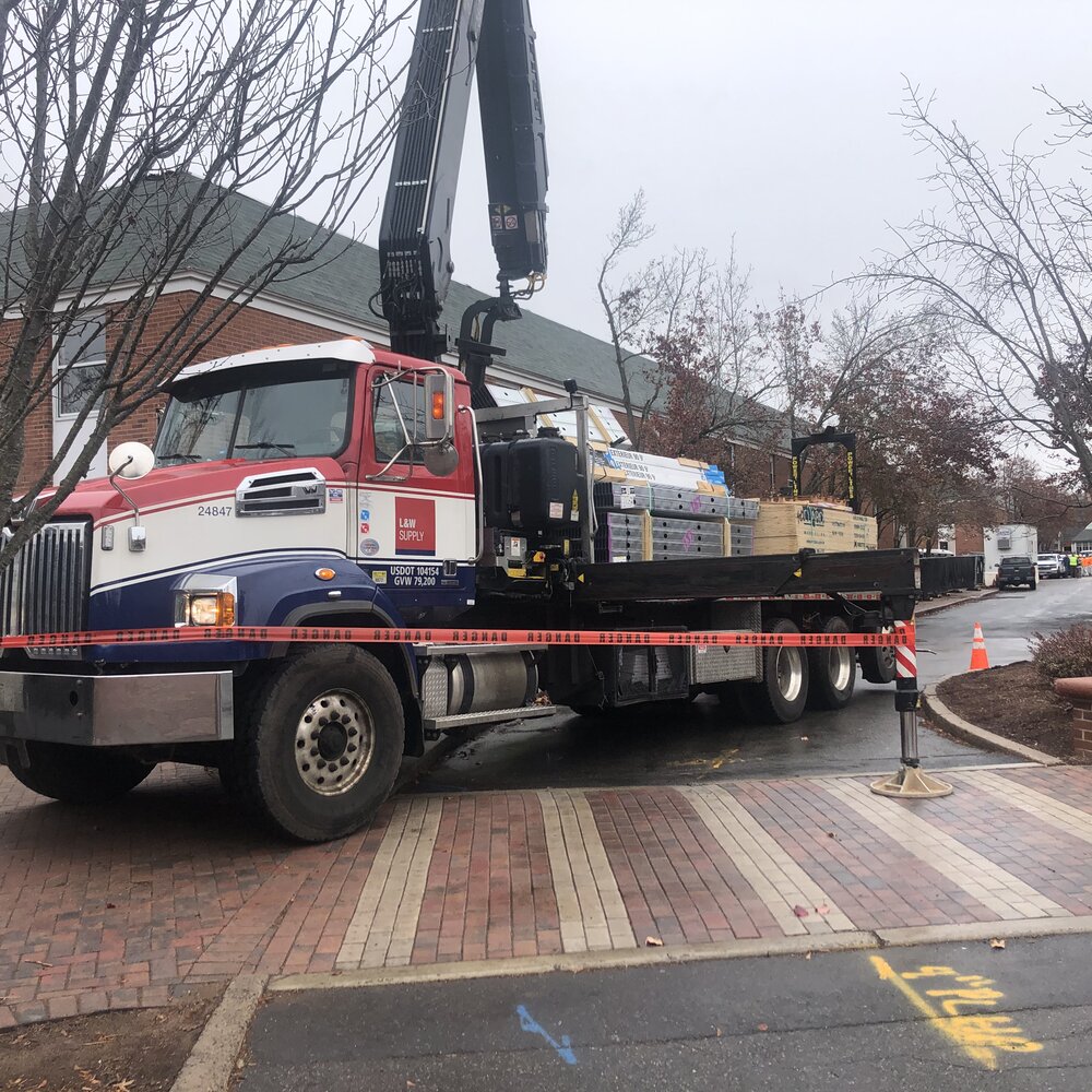 Part of Bobcat way has been shut down at different times throughout the past few months in order to move materials and tools into the dorms. Photo credit: Cam Silver.