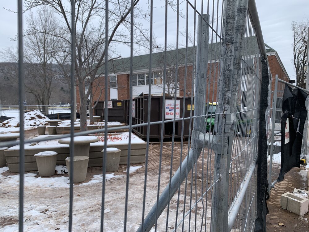 Gates set up in front or Troup and Larson residence halls to keep students out of the construction site.