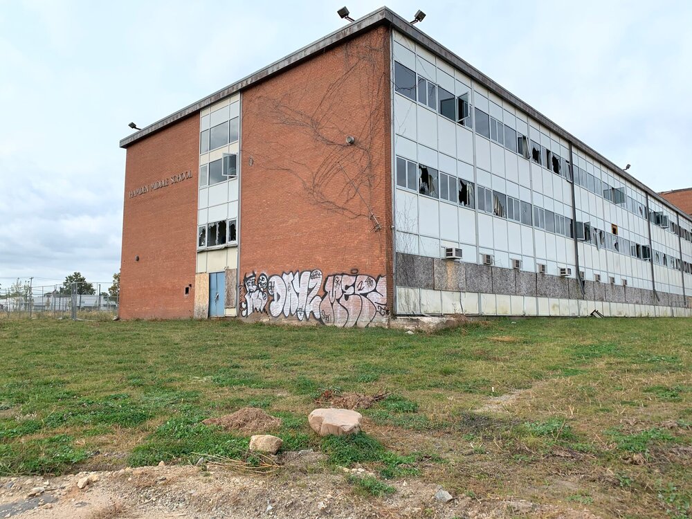 The old Hamden Middle School, located at 560 Newhall St., is one of the seven blighted properties on the town’s hot list. Mayor Curt Leng is making renovation of the property a priority.