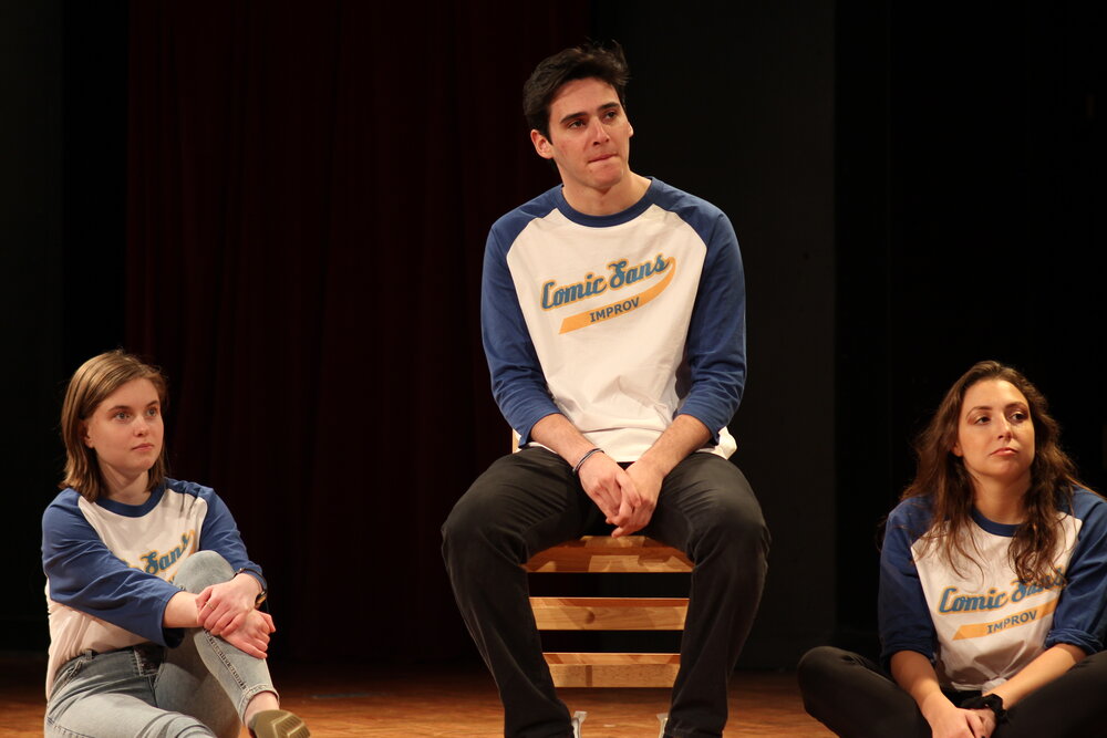 Fisher, Cathy, and Kirsten Koeding all listen to their scene partner and wait to respond.