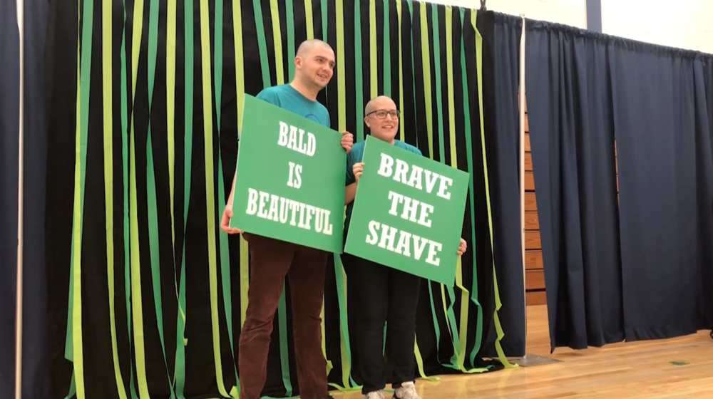 Event coordinators, Luke Ahearn and Emma Shipton, “braved the shave” on Monday night.