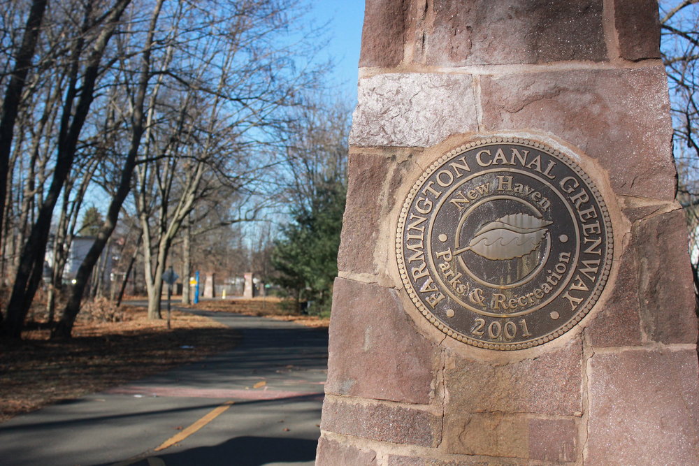 An entrance to the Farmington Canal near Shelton Avenue.