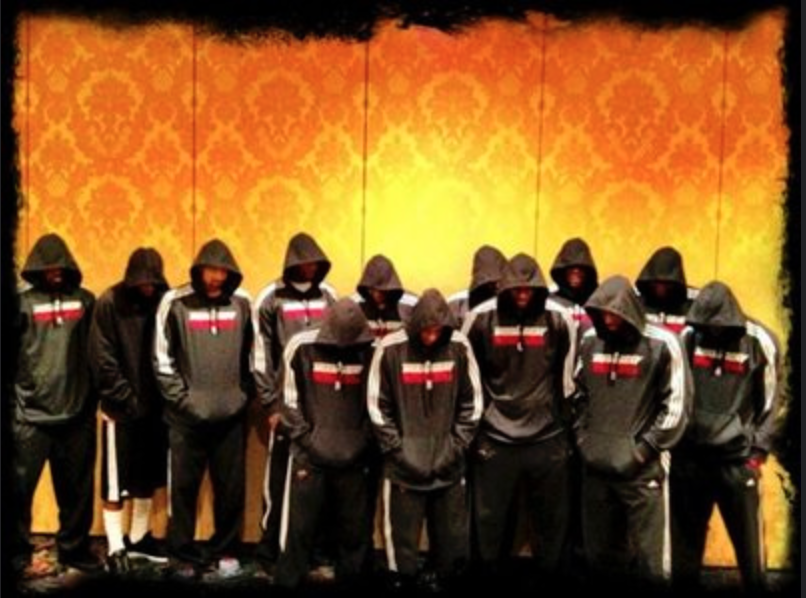 Members of the Miami Heat wear hoodies in support of Trayvon Martin after he was gunned down by George Zimmerman, a neighborhood watch volunteer.