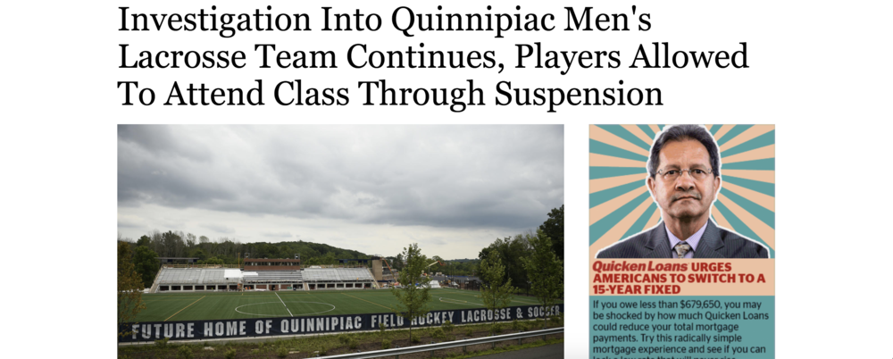 Headline of Hartford Courant Article | Quinnipiac Men’s Lacrosse Team Suspended.