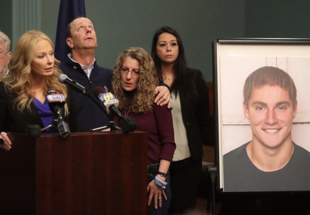 Photo by Pittsburgh Post-Gazette | Parents of Timothy Piazza discuss Beta Theta Pi hazing investigation at Press conference after their son’s death.