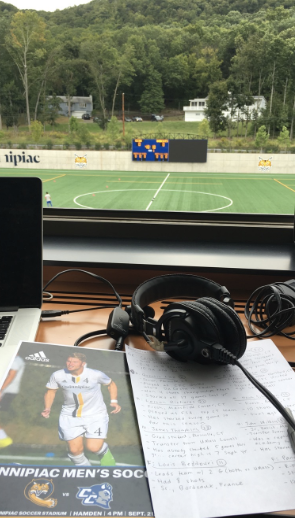 Conor McCoy (4) is featured on the cover of a men’s soccer media guide