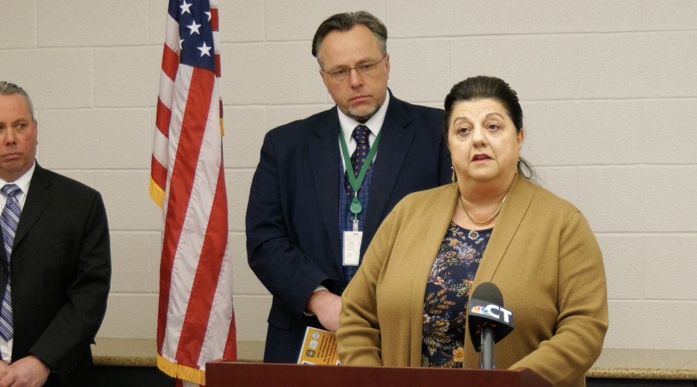 Manager of Yale New Haven Health Pina Violano speaks at a press conference Monday regarding the Gun Buy Back. Courtesy: Kailee Heffler