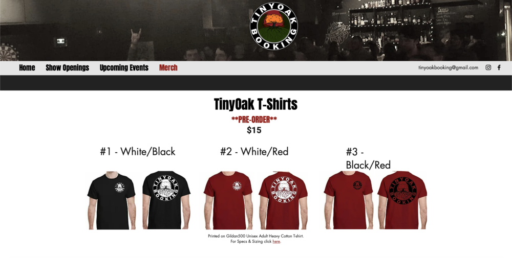 TinyOak Booking merch from  its website .