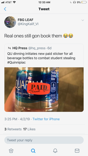 Student responds to the news of the orange paid stickers on Twitter.