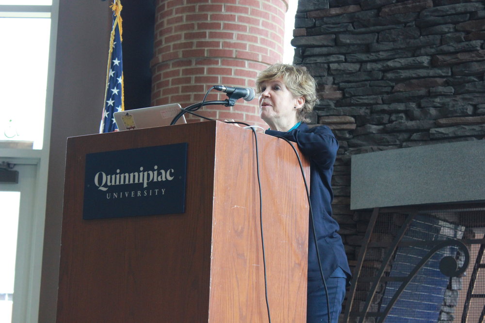 Quinnipiac philosophy professor Anat Biletzki spoke at the International Women's Day Teach-In,"&nbsp;which she helped organize.