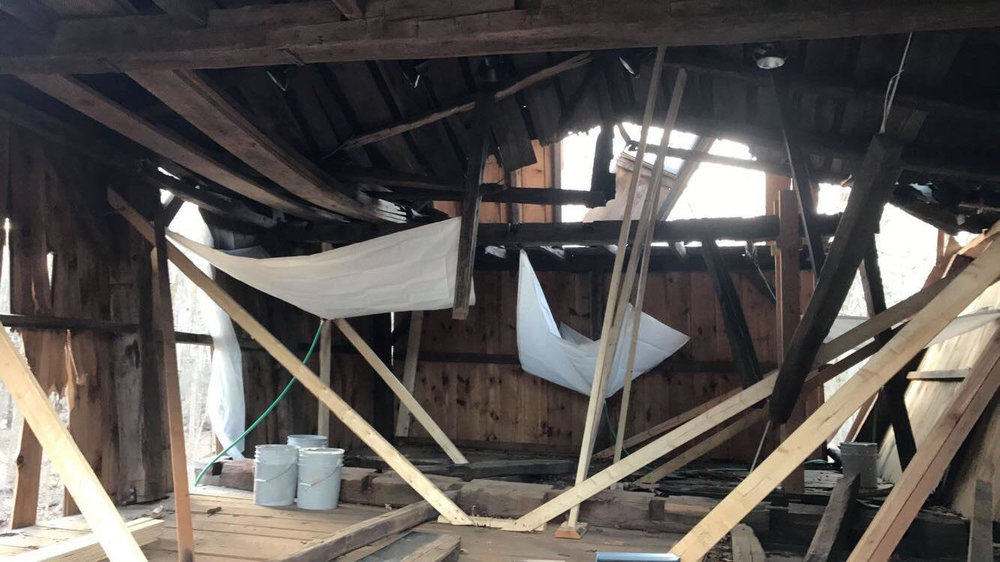 Interior damage of the barn.