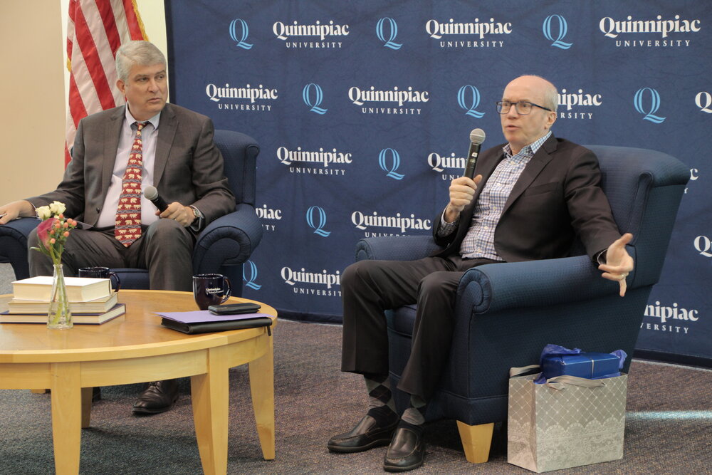 Murray spoke to the crowd at Quinnipiac about the changing journalism landscape. He talked about how journalists face the constant threat of job loss, and media outlets tanking or being sold. He said “I don’t want to discourage anybody here, but if you can find any place in journalism that isn’t in the midst of constant disruption these days, applause to you. I think what happened among journalist was ‘Yeah, wow. Is this place even gonna be here in a year? But is any other place going to be here in a year?’ It's no more disrupted than any other media organization.”