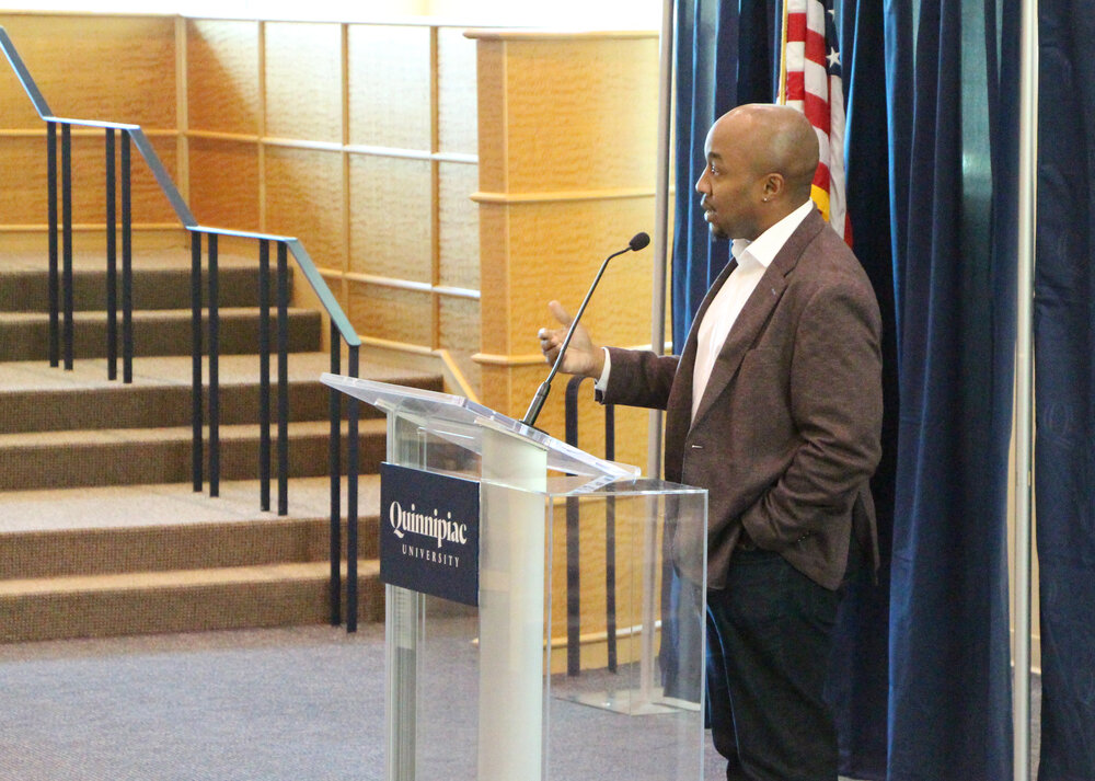 Vice President Don Sawyer addresses the crowd and helps lead the discussion on inclusivity on campus.