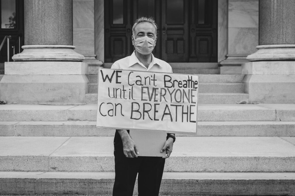 A peaceful, socially distant protest took place in Hartford, Connecticut on May 29. State Senator Dr. Saud Anwar organized the protest. (Photo by Dan Passapera)