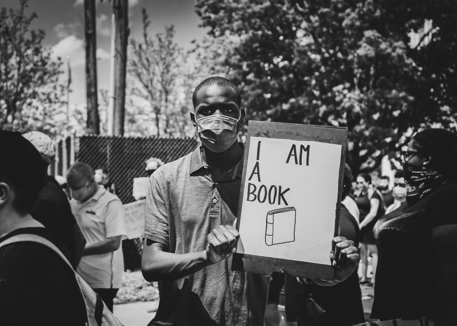 Justin Amos, 23, took part in a protest on June 6 in West Haven, Connecticut. (Photo by Dan Passapera)