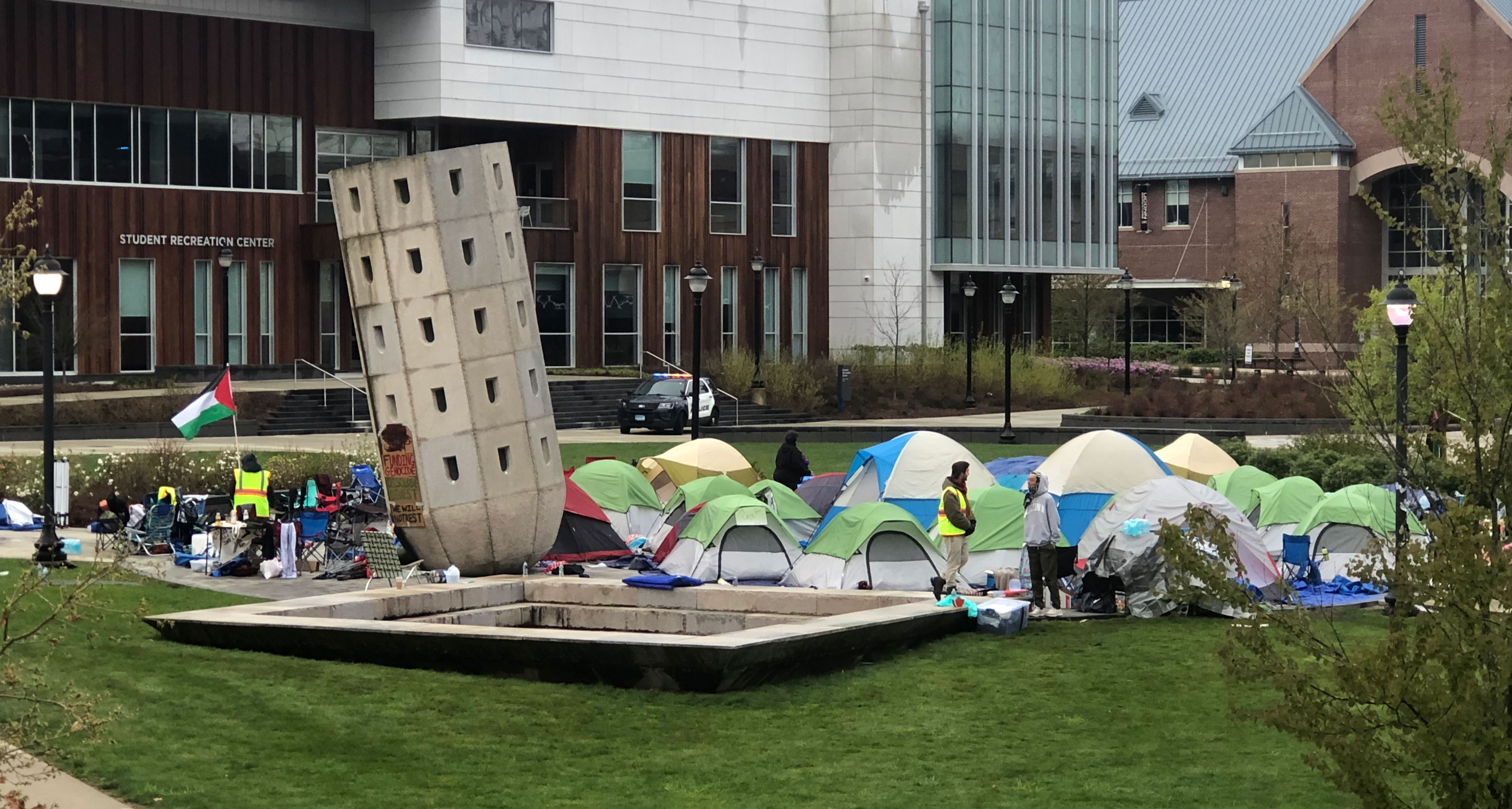 Tents of demonstrators demanding an end to university support for Israel due to its violations against civilians in Gaza. (credit: Muhammad Elsabbal)
