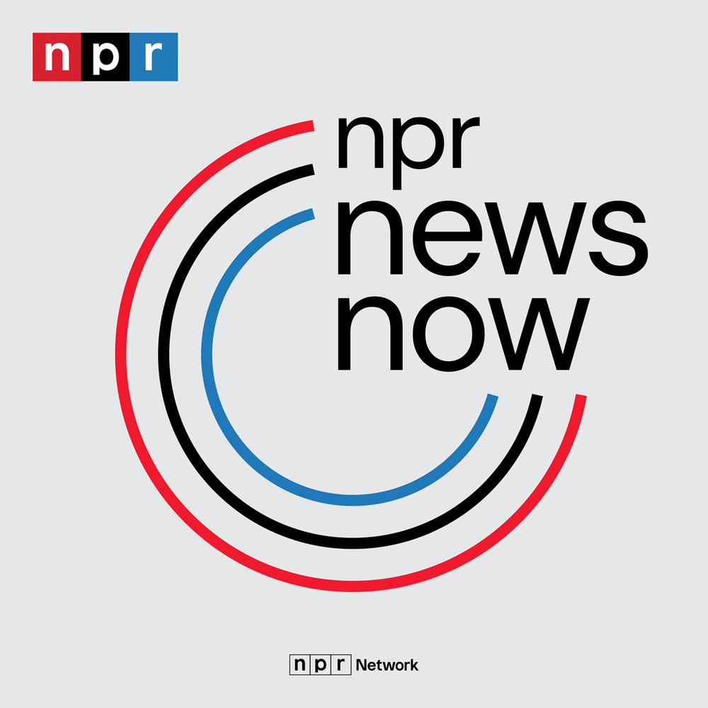 NPR News Now's logo, featuring three circles cut off by the words "NPR News Now" on a gray background.