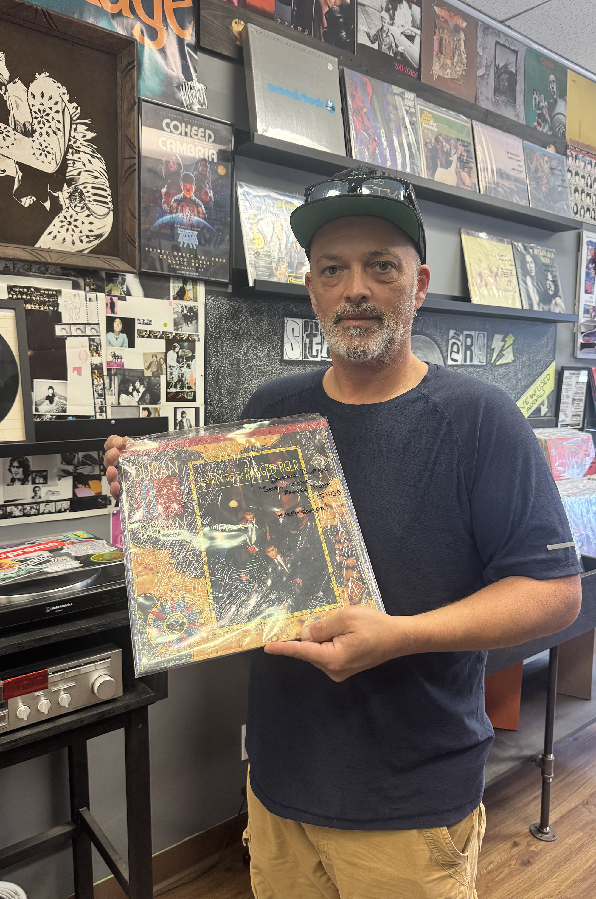 Charlie Winthal holds a copy of Duran Duran’s Seven and the Ragged Tiger. (Photo by Hailey Keel)