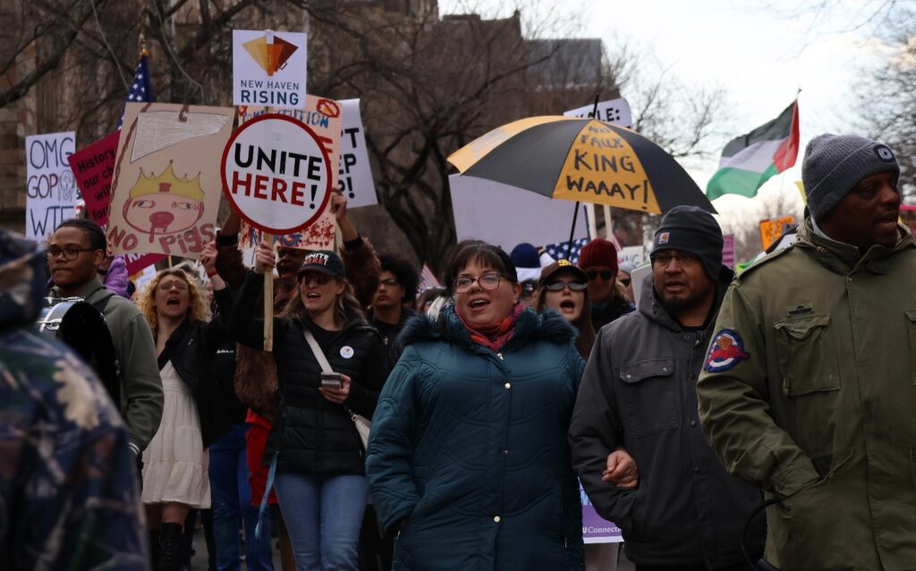 Chants echo through downtown New Haven during the demonstration. Hannah Freshman/HQNN