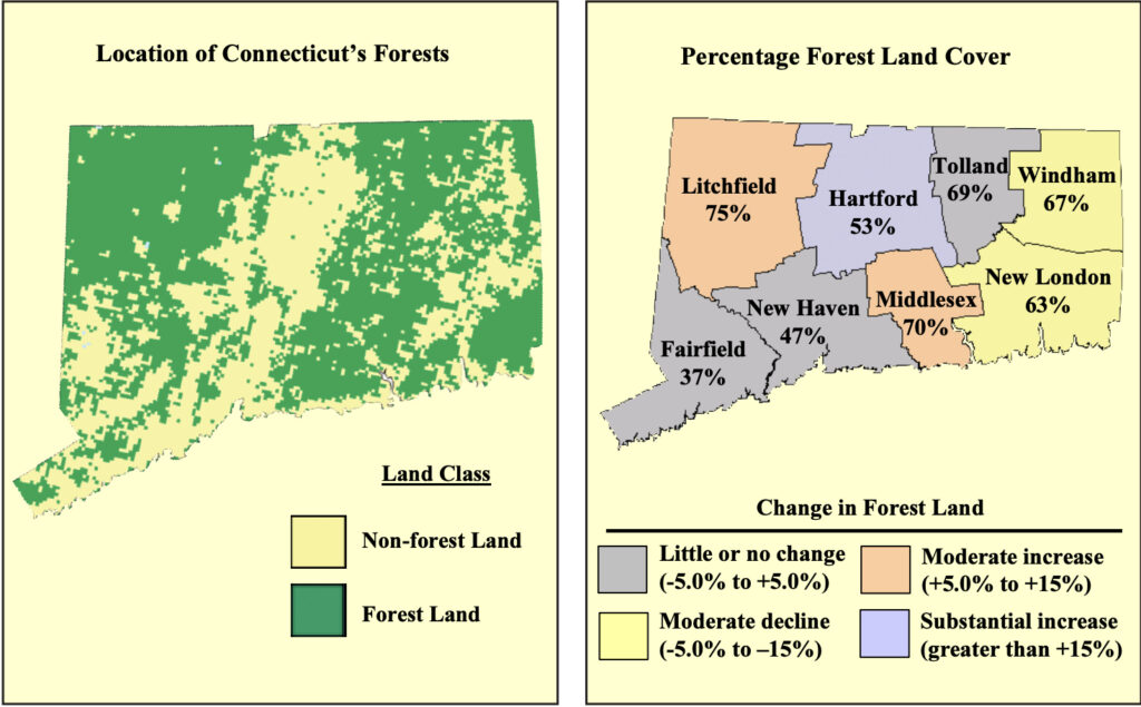 A map provided by the USDA show's Connecticut's forest land as of 2004.