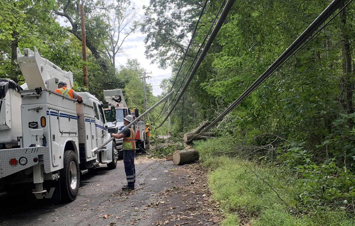 Crews work to remove trees in Hamden on Monday, Aug. 31 after last week's storm. (Photo by Yanni Tragellis)