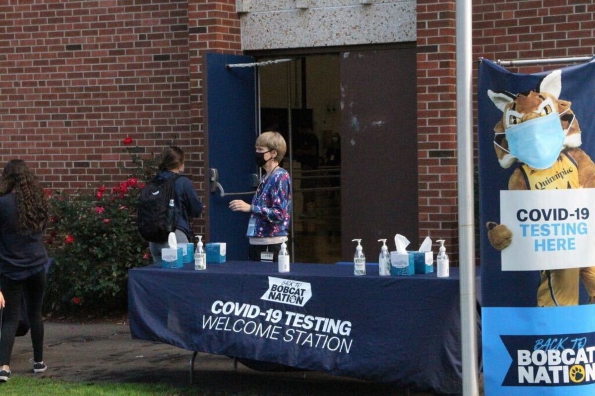 Quinnipiac COVID-19 testing center is located at the Burt Khan Court in the school's recreational center (Credit: Stephen MacLeod)
