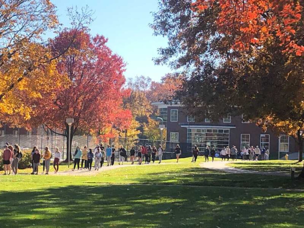 Quinnipiac University students lined up for on-campus testing on Monday, Nov. 9. (Marianna Rappa)