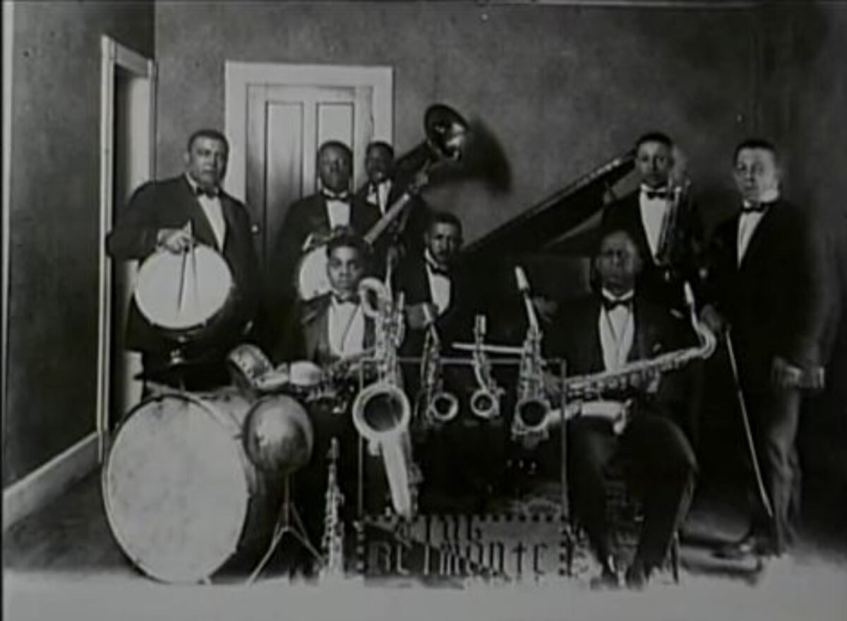 A New Haven Jazz band from the mid 20th century called "The Belmonte Jazz Band" (photo via Frank Mitchell's film Unsung Heroes: the music of jazz in New Haven)