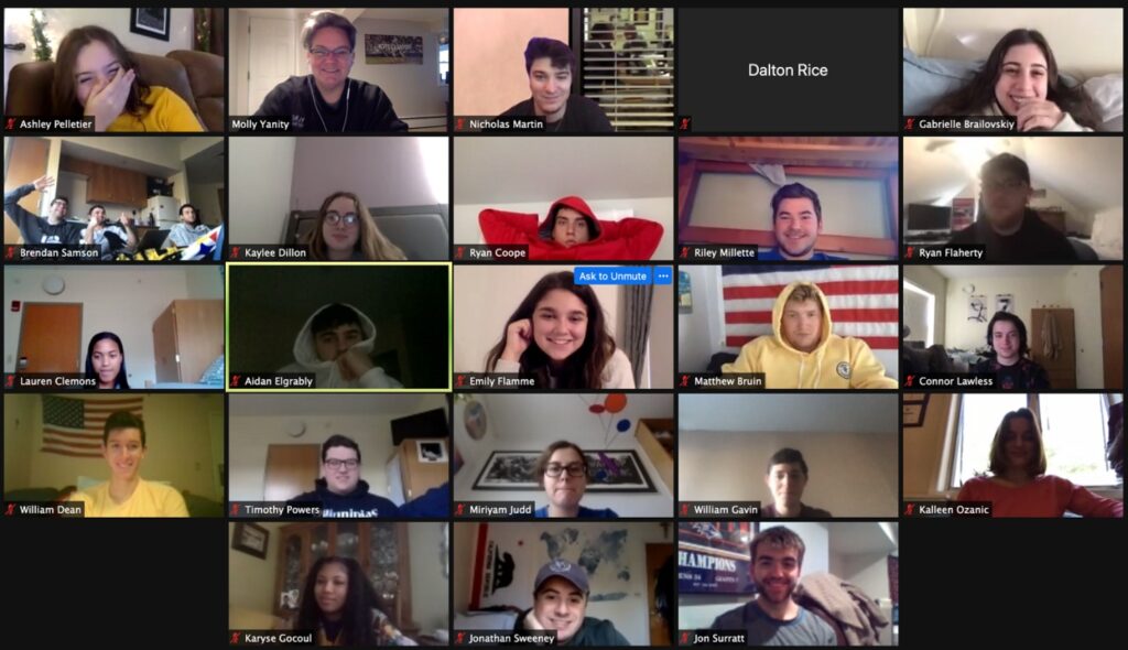 Yanity teaching her News Reporting class via Zoom