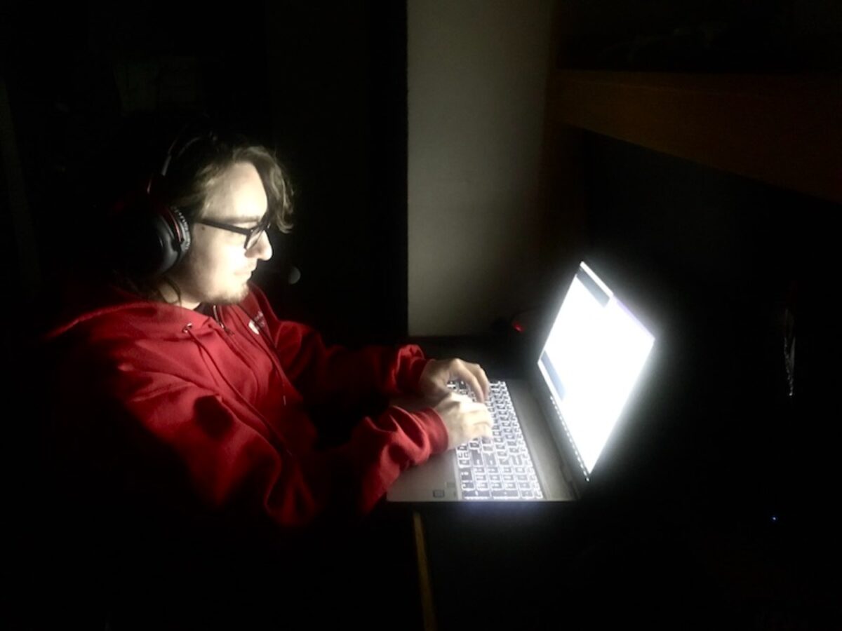 Salvatore Leone, a sophomore computer science major at Stony Brook University, said he's excited for the semester to end in December, so he doesn't have to use his computer as often. (Photo by Sean O'Sullivan)