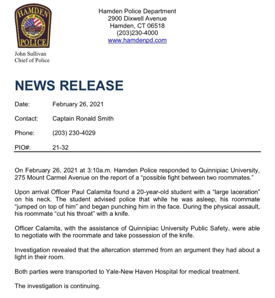 Police statement issued Feb. 26. Photo credit: Q30 Twitter Feed