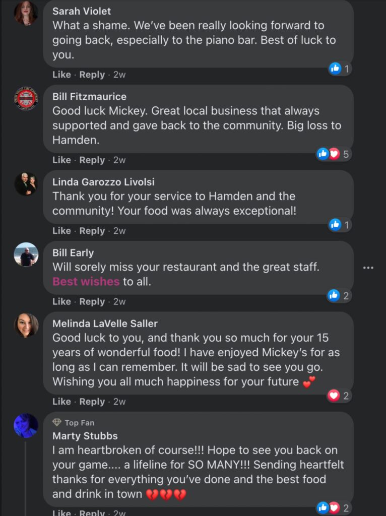 Nearly 150 people took to Facebook to express their sadness that the restaurant was shutting down.