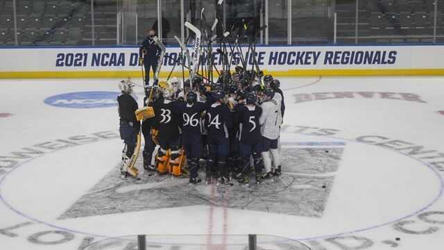 Quinnipiac's mens hockey team at practice at the NCAA tournament regionals. Photo from the Quinnipiac Athletics homepage.