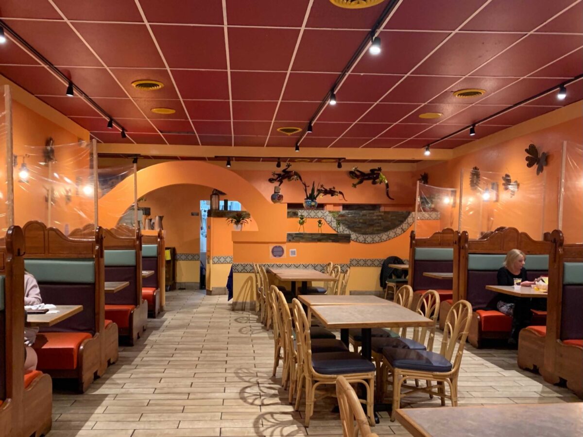 Dining room of Ixtapa Grill, still spaced out 6 feet. Photo Credit: Jensen Coppa