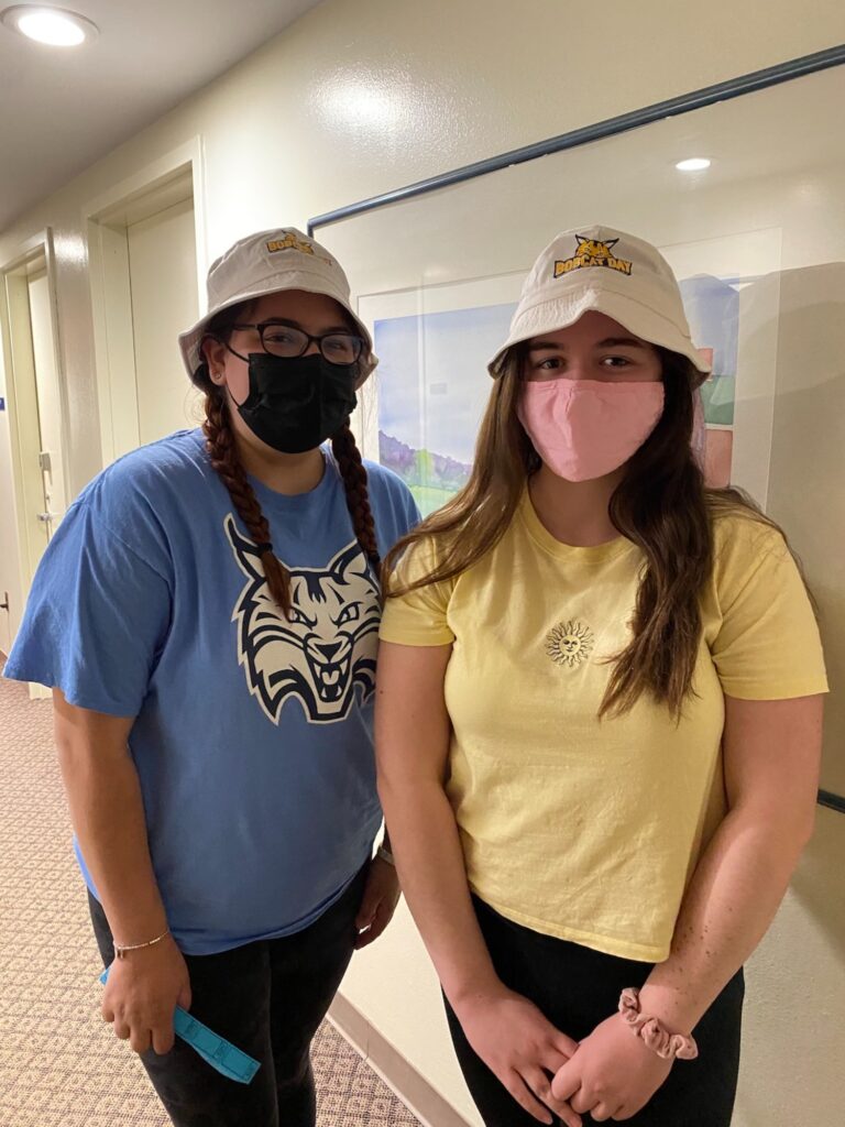 Aviah Levine and Anna Dulberg are both freshmen who attended QU’s first ever Bobcat Day. 
Photo by: Samantha McCleery