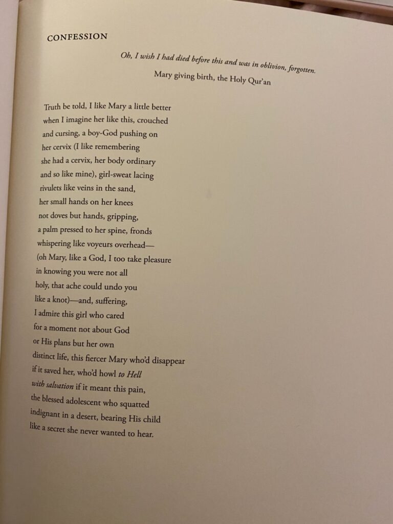 Chatti's poem "Confession" in her book, "Diluge." Photo by: Emily DiSalvo