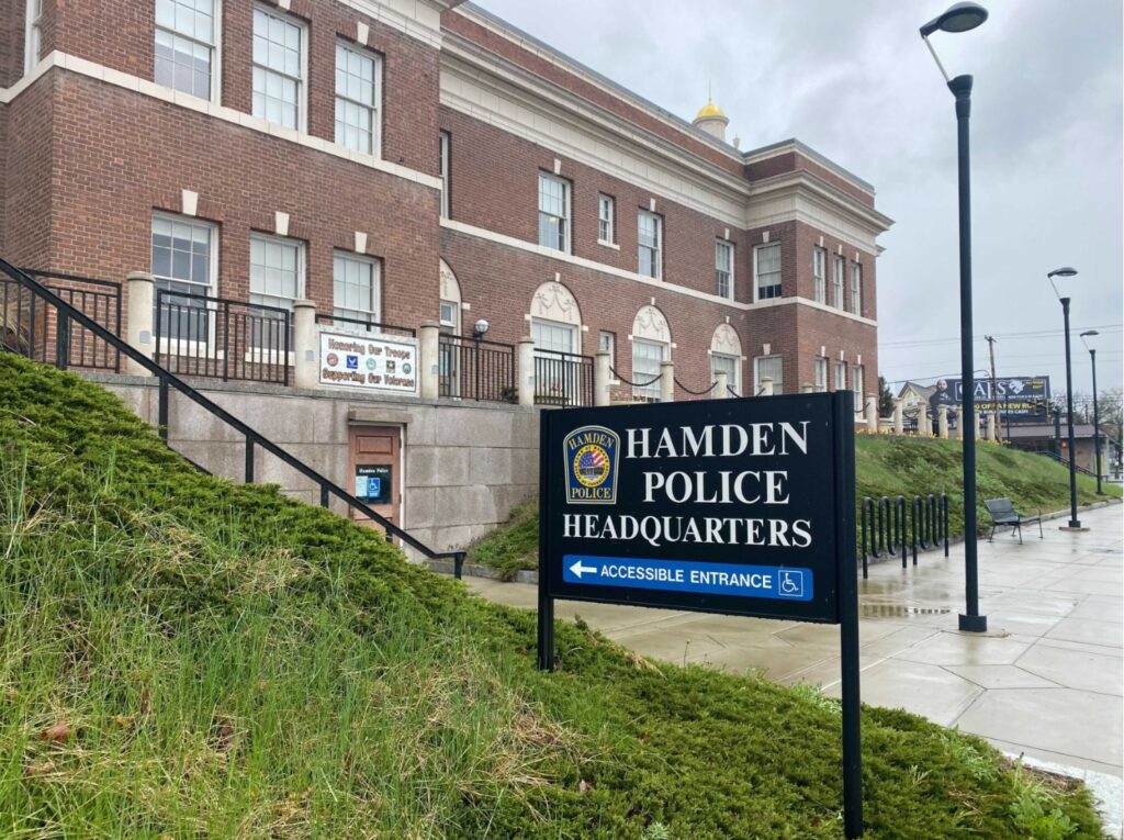 Outside of Hamden Police Department. Photo credit: Matthew Bruin