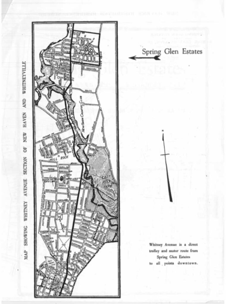 This map shows the trolley route to Spring Glen Estates. (Courtesy of Hamden Historical Society)