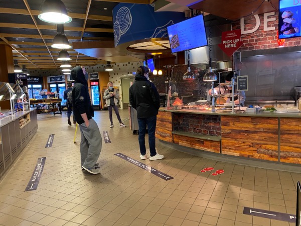 Students waiting for food at the quick-serve station at the York Hill dining hall.
Photo Credit: Samantha McCleery