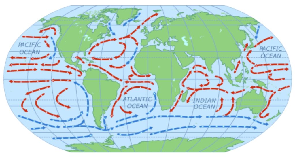 Prevailing winds on a global scale. Photo Credit: EarthLabs
