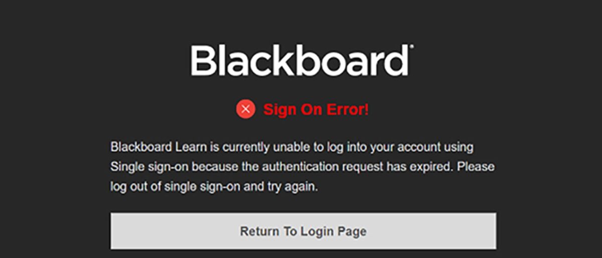 Some students were met with this error screen on Blackboard after the MFA rollout on the site. (Photo Courtesy MyQ)