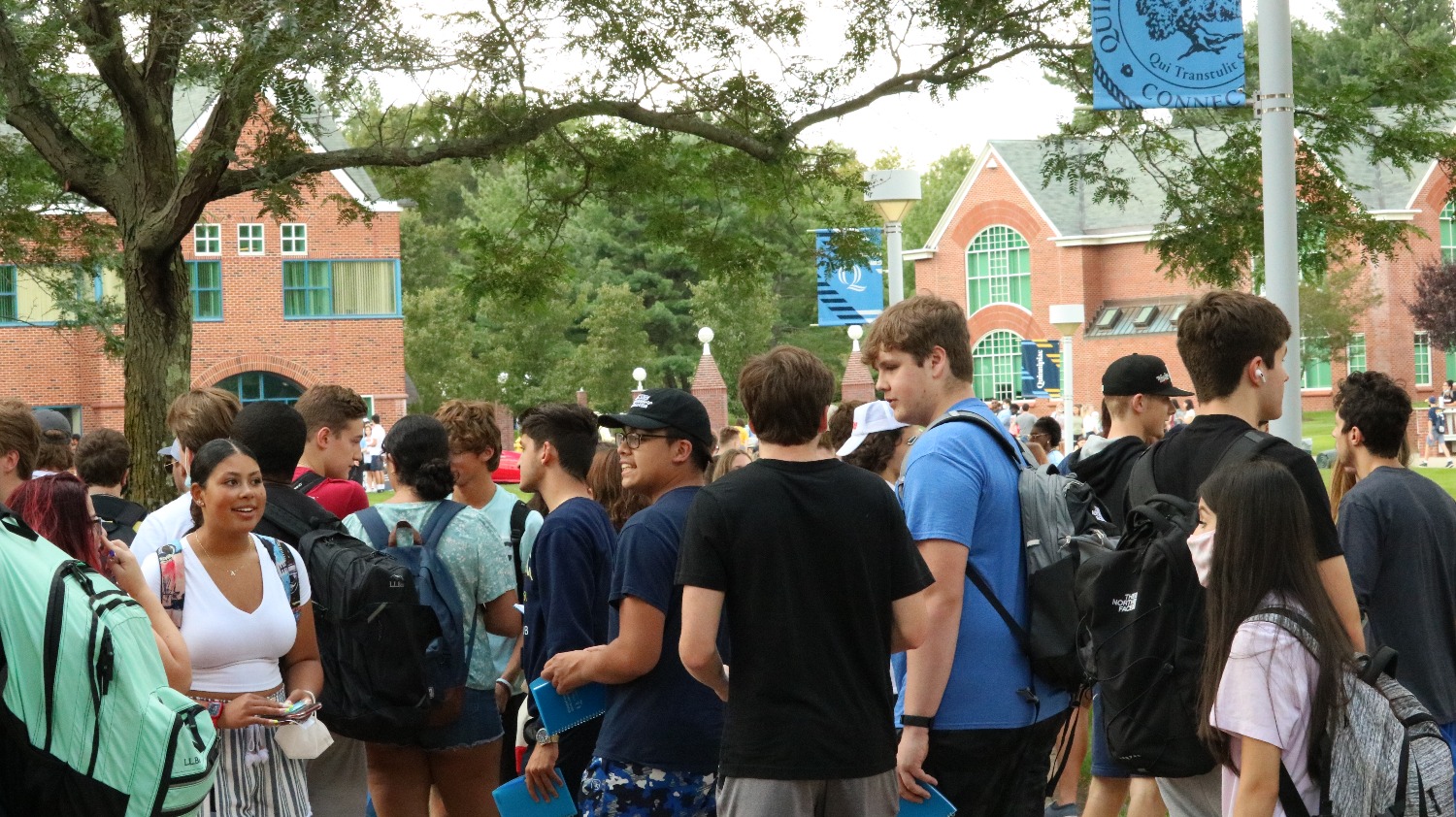Quinnipiac University announced on Aug. 2 that masks would only be required indoors, leaving outdoor events such as the Involvement Fair to be maskless. (Photo by Xavier Cullen)